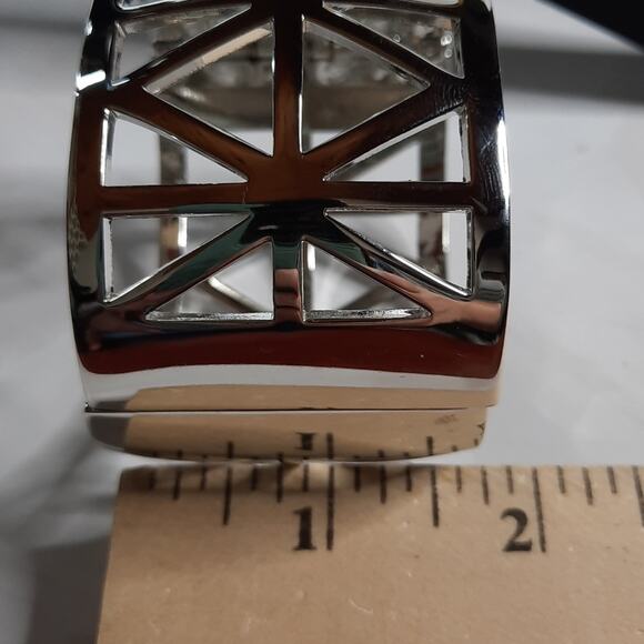 Silver Wide Laser Cut Hinge Cuff Bracelet - Picture 6 of 6